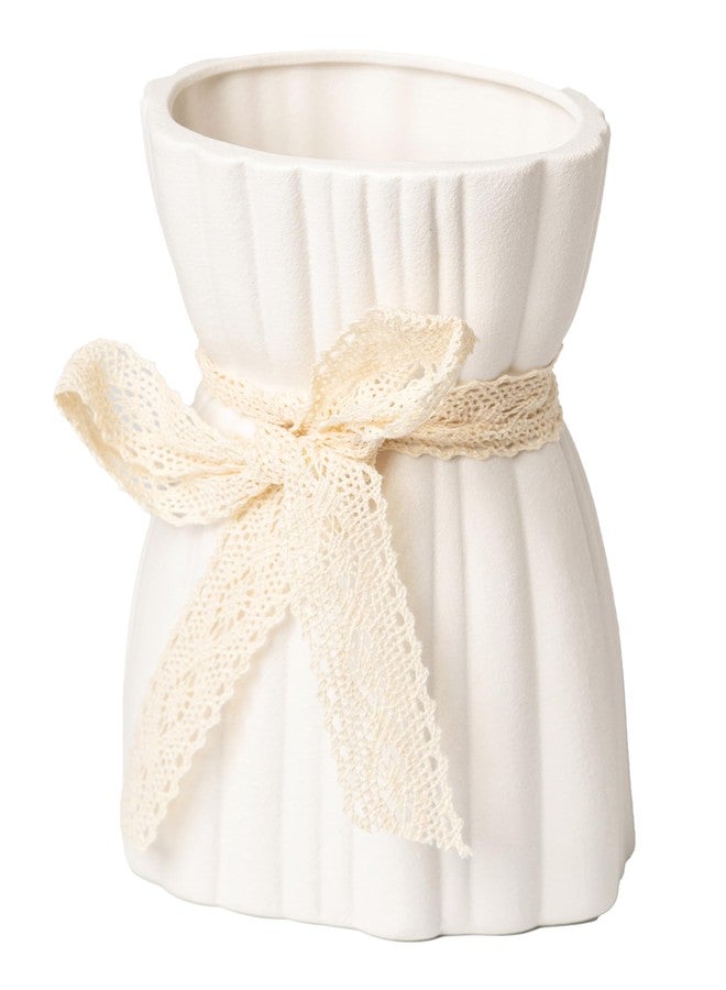 GALOURO White Ceramic Vase - Small Flower Vase for Shelf, Table, Bookshelf, Fireplace Mantle, Office Decor - Decorative Centerpiece, Petite Farmhouse Style, 7.7" - Image 1